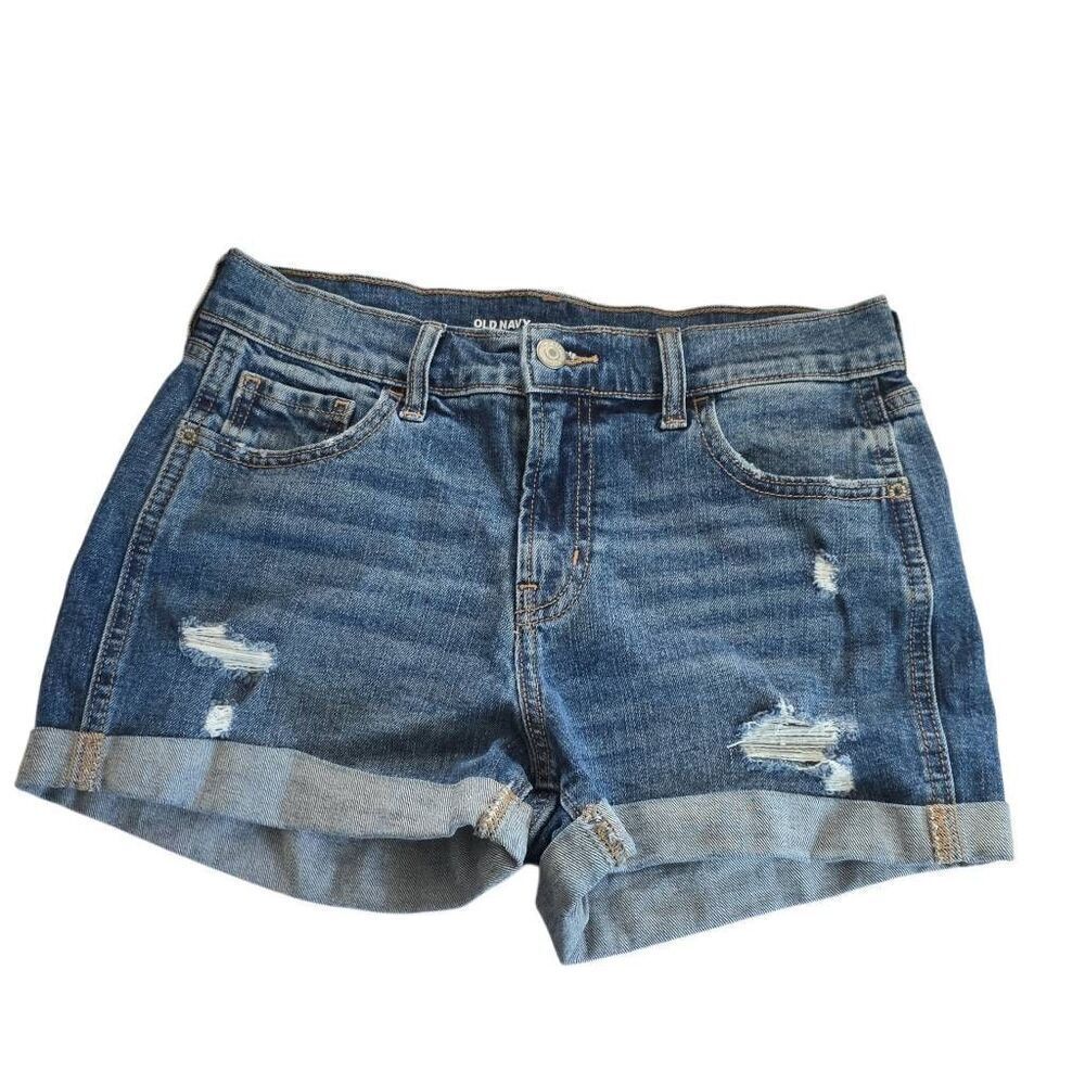 Old Navy Women's Size 0 Blue Denim Mid-rise Boyfriend Rolled Hem Jean Shorts